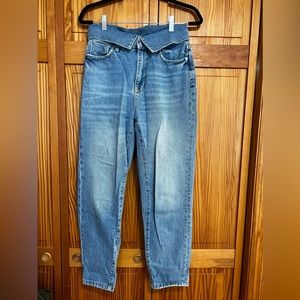 BDG light wash denim pant. High waisted with a fold over waistband.